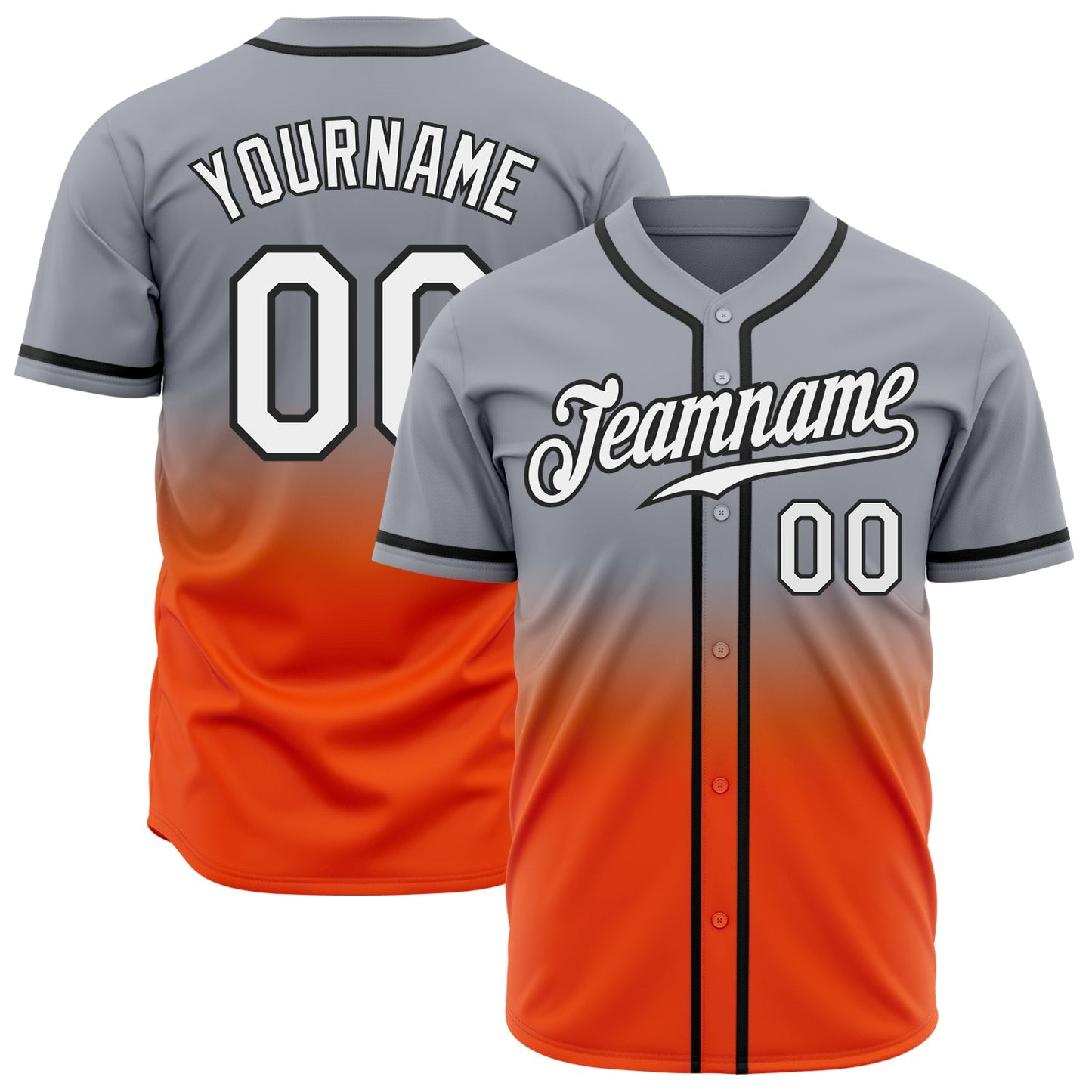 Custom Gray White Orange-Black Authentic Fade Fashion Baseball Jersey - Sky-Custom