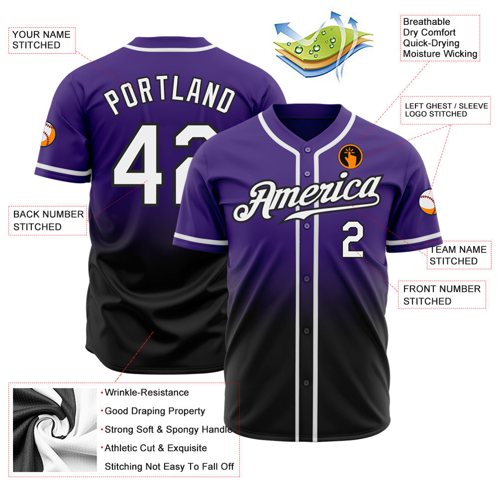 Custom Purple White-Black Authentic Fade Fashion Baseball Jersey - Sky-Custom