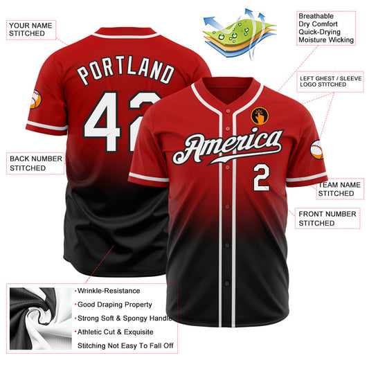 Custom Red White-Black Authentic Fade Fashion Baseball Jersey - Sky-Custom