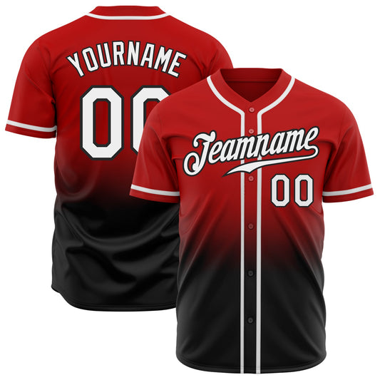 Custom Red White-Black Authentic Fade Fashion Baseball Jersey - Sky-Custom