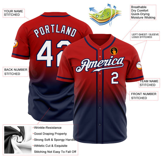 Custom Red White-Navy Authentic Fade Fashion Baseball Jersey - Sky-Custom