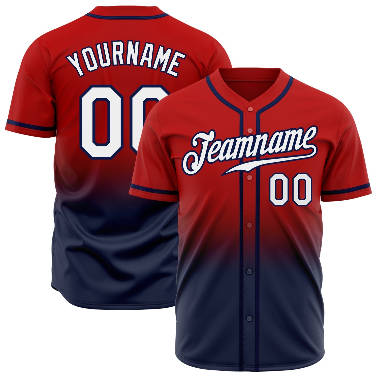 Custom Red White-Navy Authentic Fade Fashion Baseball Jersey - Sky-Custom