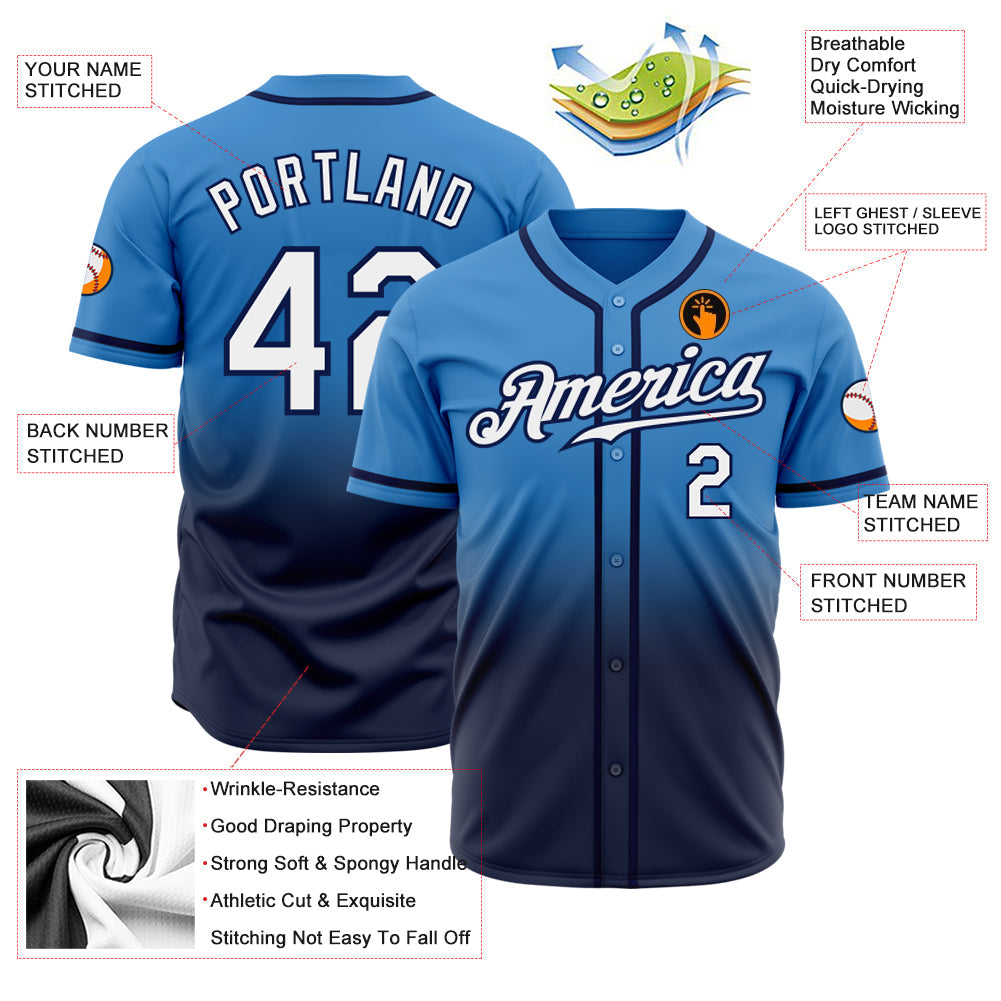 Custom Powder Blue White-Navy Authentic Fade Fashion Baseball Jersey - Sky-Custom