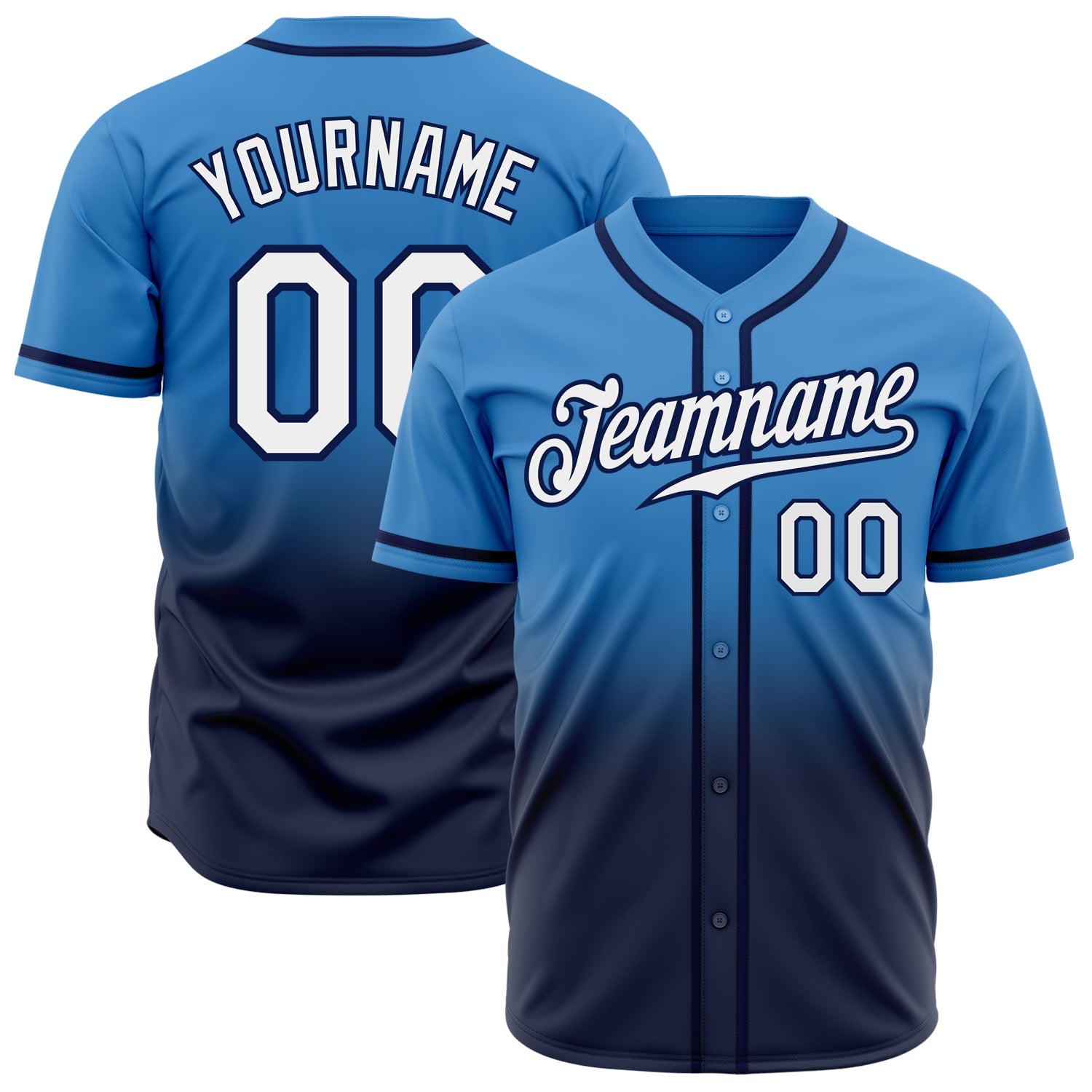 Custom Powder Blue White-Navy Authentic Fade Fashion Baseball Jersey - Sky-Custom