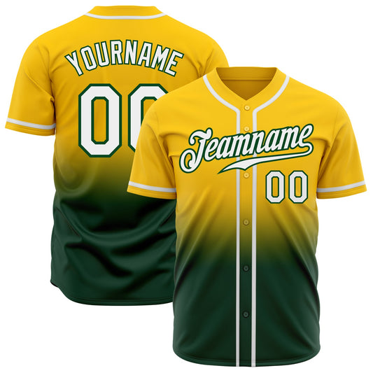 Custom Yellow White-Green Authentic Fade Fashion Baseball Jersey - Sky-Custom