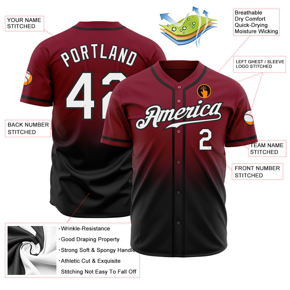 Custom Crimson White-Black Authentic Fade Fashion Baseball Jersey - Sky-Custom