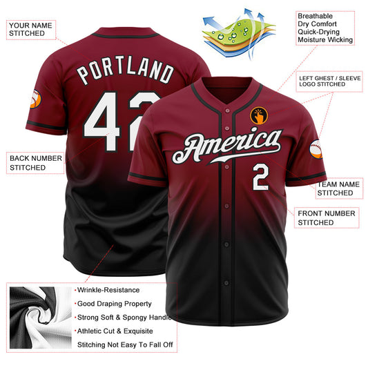 Custom Crimson White-Black Authentic Fade Fashion Baseball Jersey - Sky-Custom