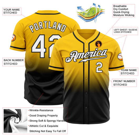 Custom Yellow White-Black Authentic Fade Fashion Baseball Jersey - Sky-Custom
