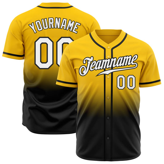 Custom Yellow White-Black Authentic Fade Fashion Baseball Jersey - Sky-Custom