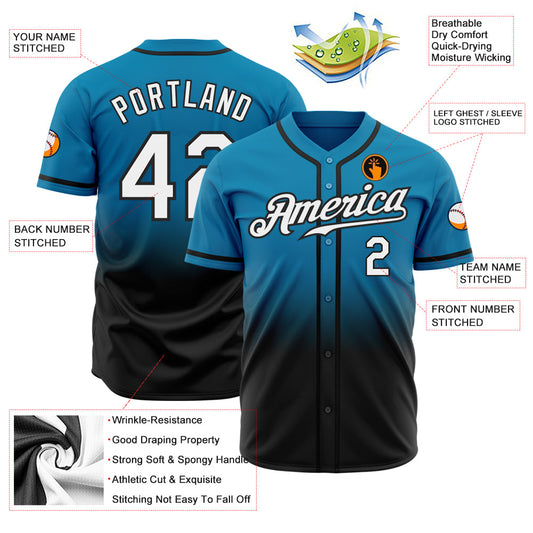 Custom Panther Blue White-Black Authentic Fade Fashion Baseball Jersey - Sky-Custom