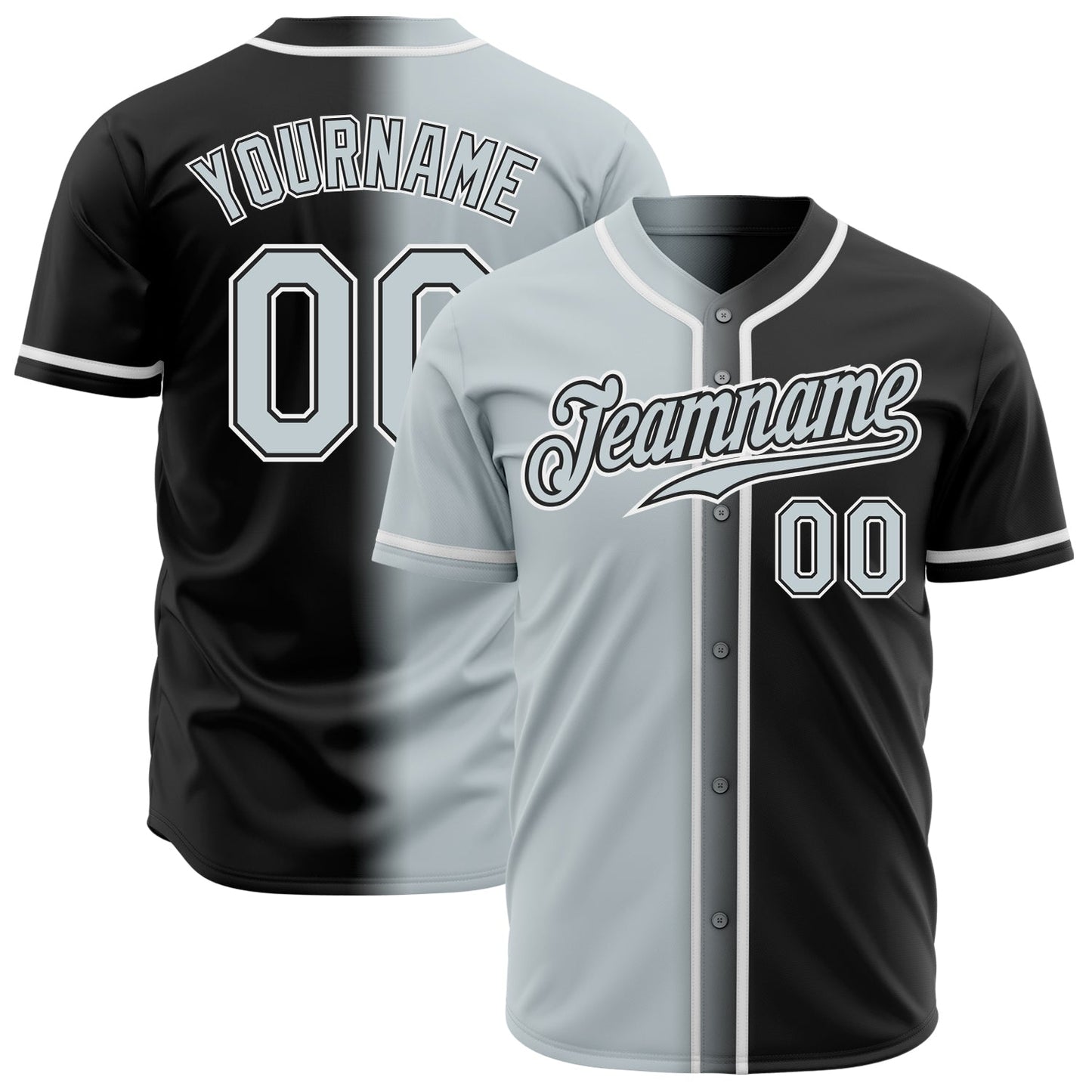Custom Black Silver-White Authentic Gradient Fashion Baseball Jersey - Sky-Custom