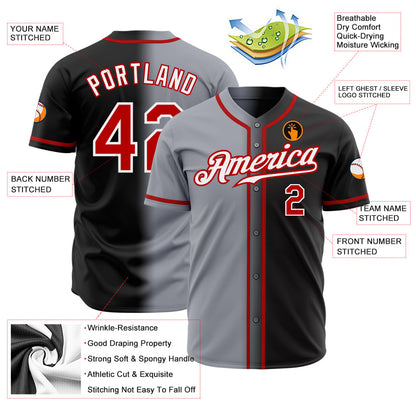 Custom Black Red Gray-White Authentic Gradient Fashion Baseball Jersey - Sky-Custom