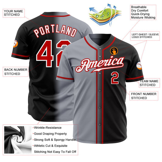 Custom Black Red Gray-White Authentic Gradient Fashion Baseball Jersey - Sky-Custom