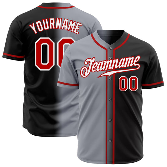 Custom Black Red Gray-White Authentic Gradient Fashion Baseball Jersey - Sky-Custom