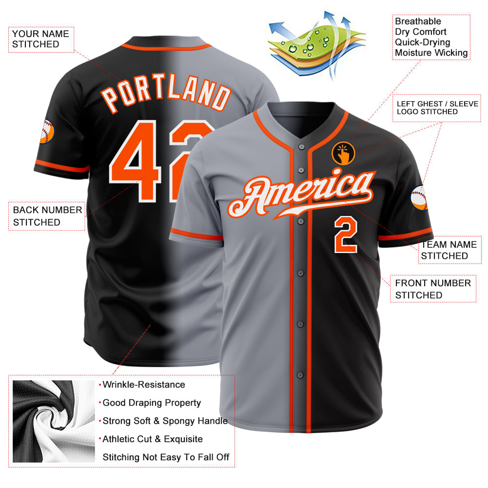 Custom Black Orange Gray-White Authentic Gradient Fashion Baseball Jersey - Sky-Custom
