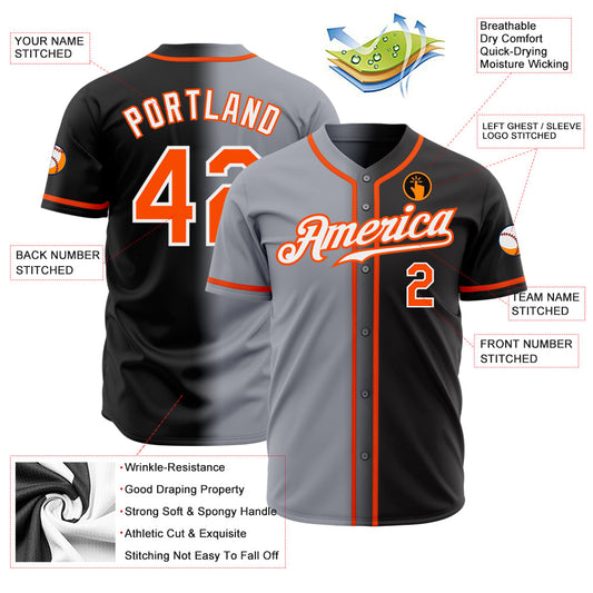Custom Black Orange Gray-White Authentic Gradient Fashion Baseball Jersey - Sky-Custom