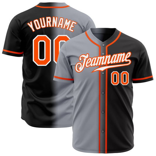 Custom Black Orange Gray-White Authentic Gradient Fashion Baseball Jersey - Sky-Custom