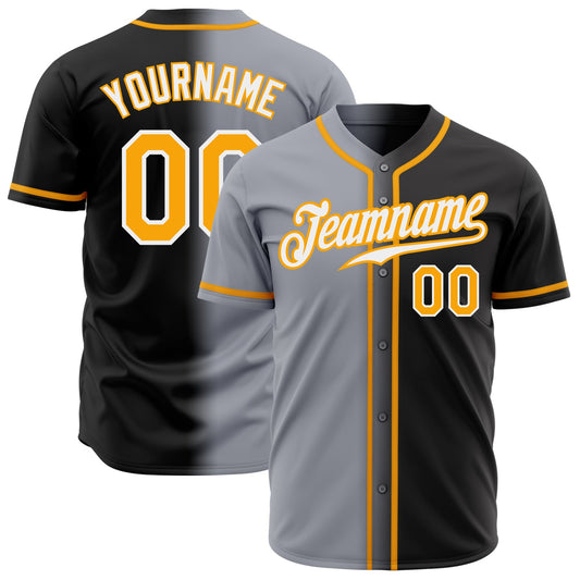 Custom Black Gold Gray-White Authentic Gradient Fashion Baseball Jersey - Sky-Custom