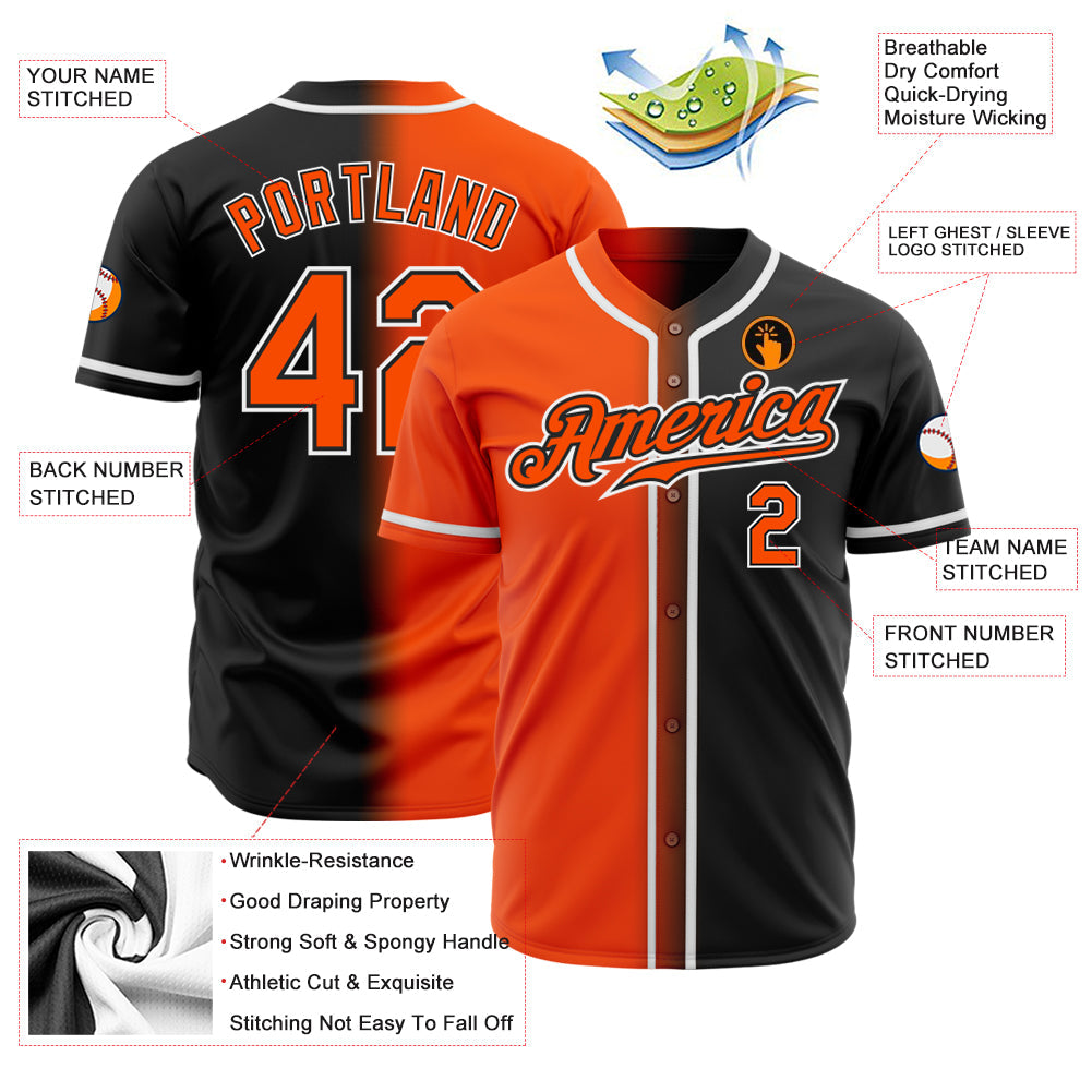 Custom Black Orange-White Authentic Gradient Fashion Baseball Jersey - Sky-Custom