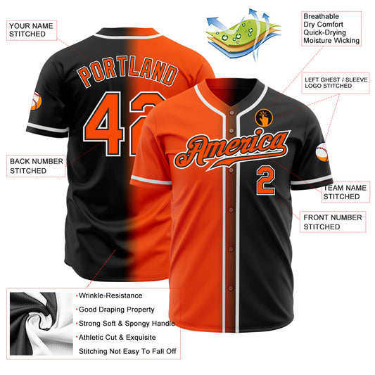 Custom Black Orange-White Authentic Gradient Fashion Baseball Jersey - Sky-Custom