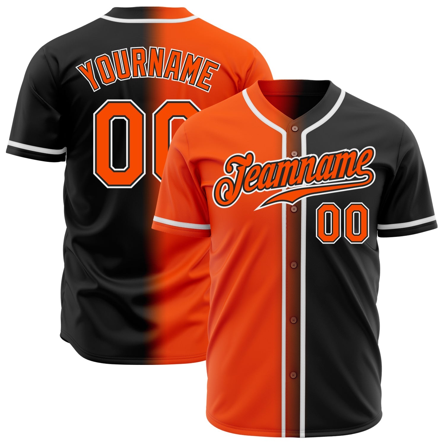 Custom Black Orange-White Authentic Gradient Fashion Baseball Jersey - Sky-Custom
