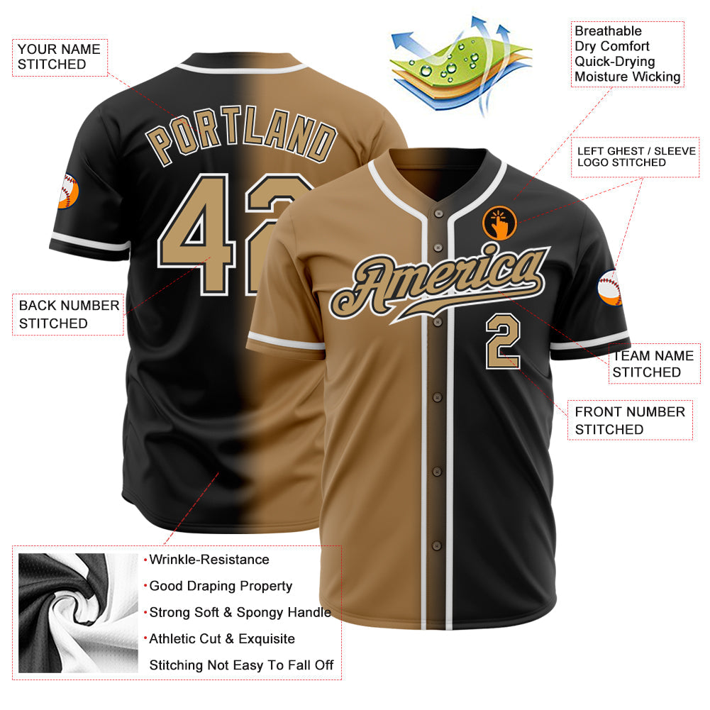 Custom Black Old Gold-White Authentic Gradient Fashion Baseball Jersey - Sky-Custom