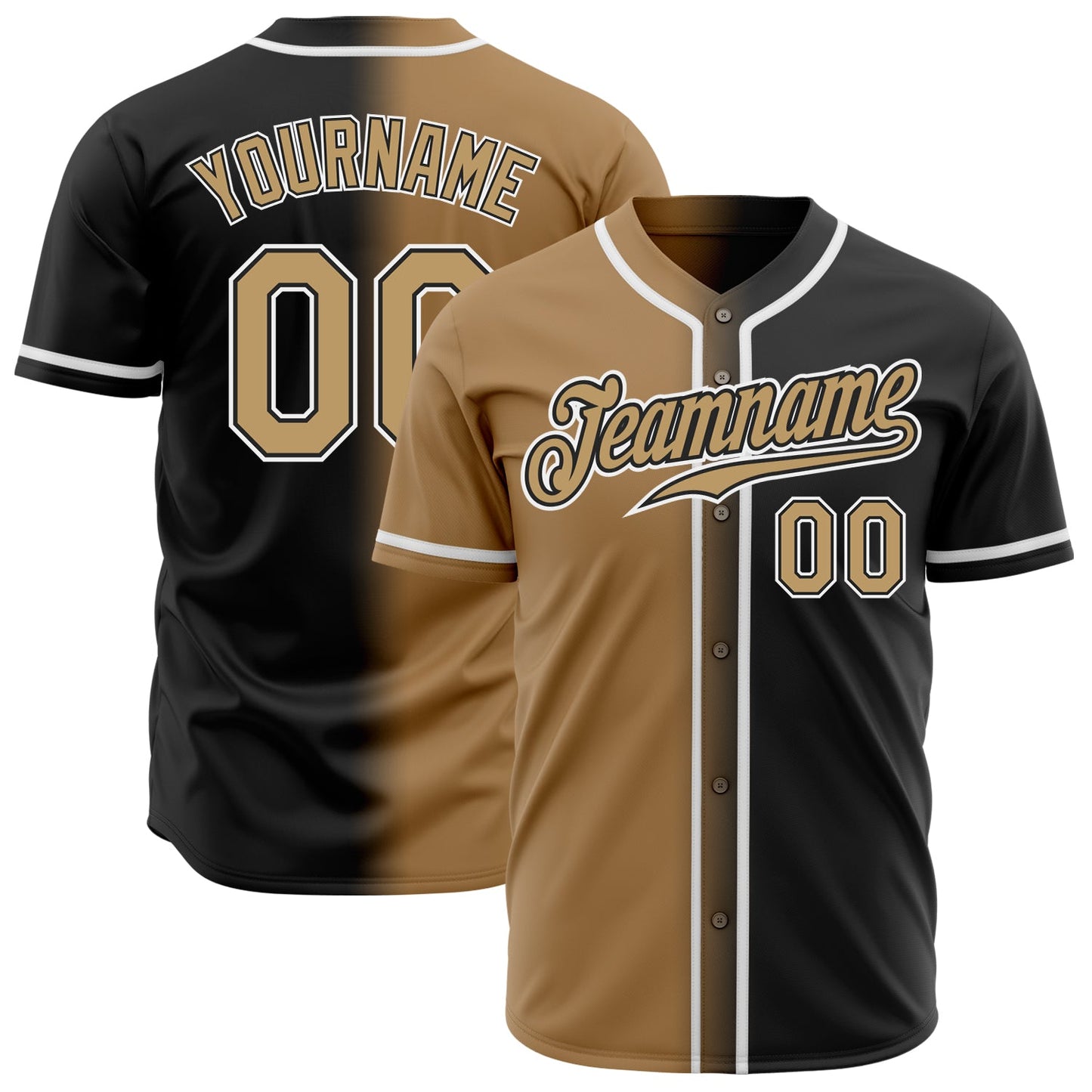 Custom Black Old Gold-White Authentic Gradient Fashion Baseball Jersey - Sky-Custom