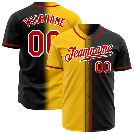 Custom Black Red Yellow-White Authentic Gradient Fashion Baseball Jersey - Sky-Custom