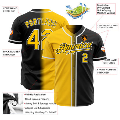 Custom Black Yellow-White Authentic Gradient Fashion Baseball Jersey - Sky-Custom