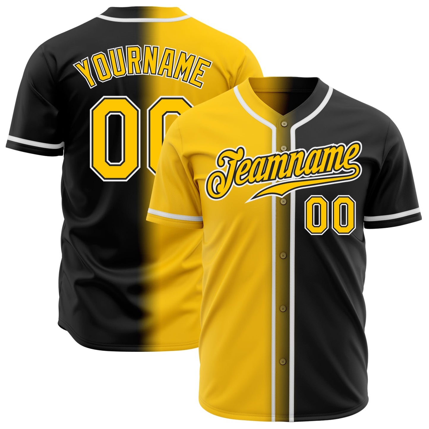 Custom Black Yellow-White Authentic Gradient Fashion Baseball Jersey - Sky-Custom