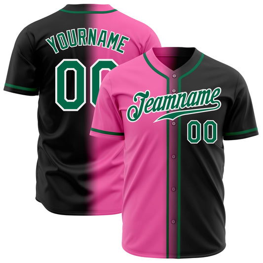 Custom Black Kelly Green Pink-White Authentic Gradient Fashion Baseball Jersey - Sky-Custom