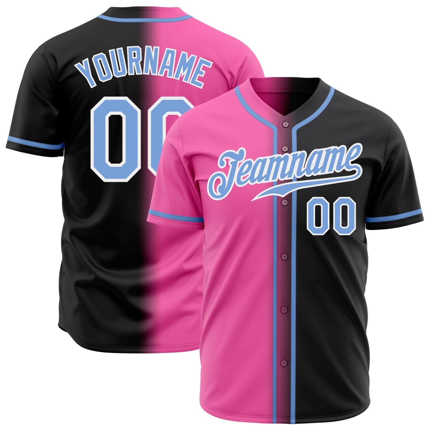 Custom Black Light Blue Pink-White Authentic Gradient Fashion Baseball Jersey - Sky-Custom