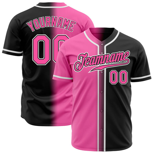 Custom Black Pink-White Authentic Gradient Fashion Baseball Jersey - Sky-Custom
