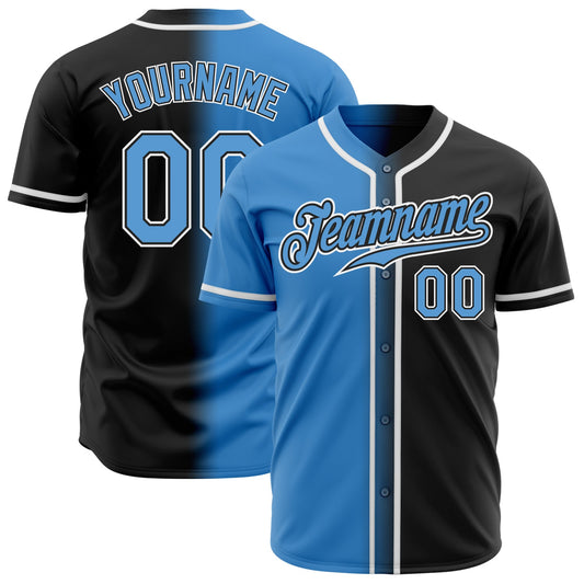 Custom Black Powder Blue-White Authentic Gradient Fashion Baseball Jersey - Sky-Custom