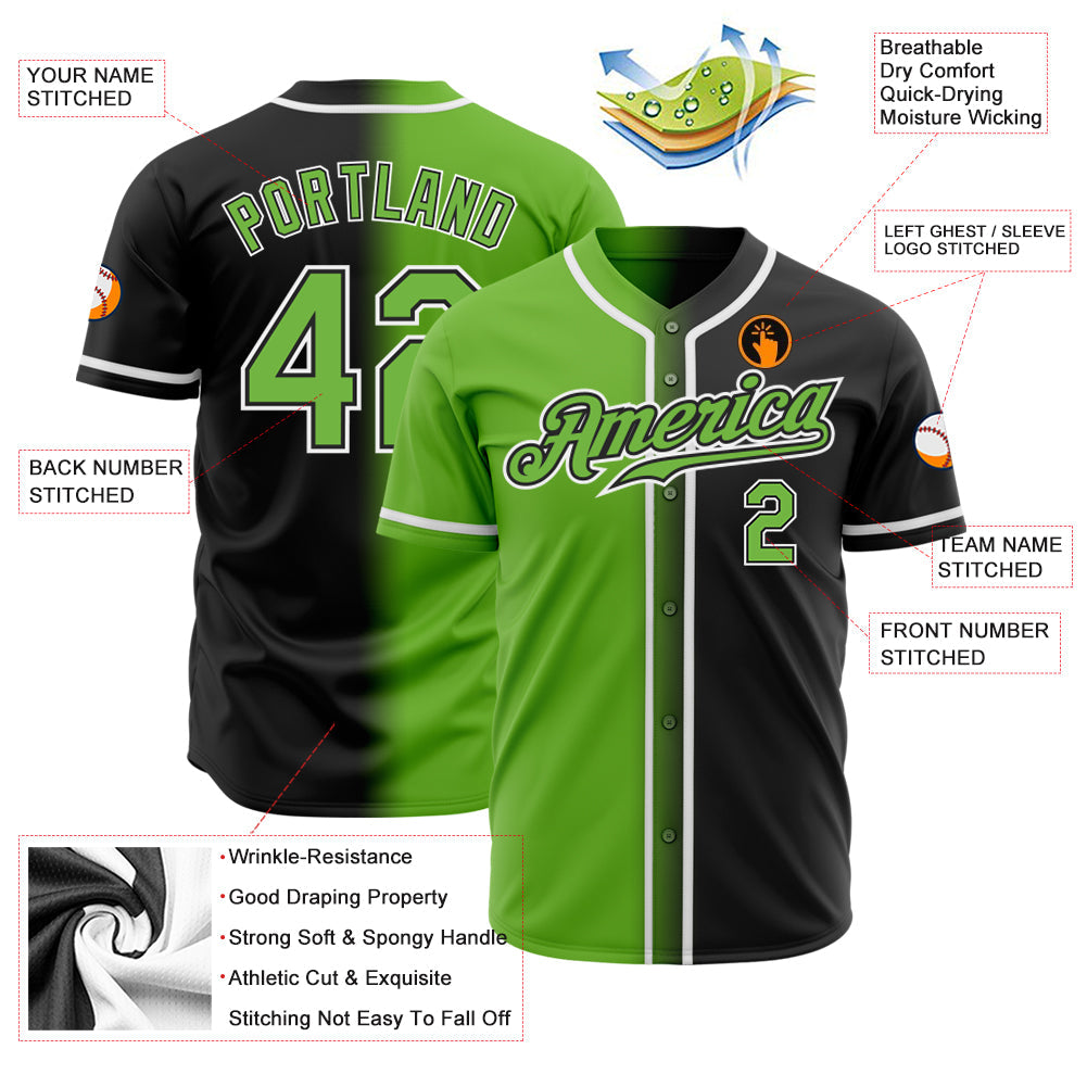 Custom Black Neon Green-White Authentic Gradient Fashion Baseball Jersey - Sky-Custom