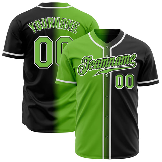Custom Black Neon Green-White Authentic Gradient Fashion Baseball Jersey - Sky-Custom