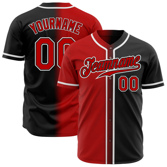 Custom Black Red-White Authentic Gradient Fashion Baseball Jersey - Sky-Custom