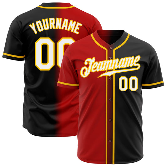 Custom Black White Red-Gold Authentic Gradient Fashion Baseball Jersey - Sky-Custom