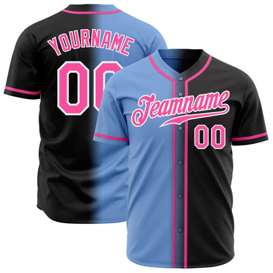 Custom Black Pink Light Blue-White Authentic Gradient Fashion Baseball Jersey - Sky-Custom