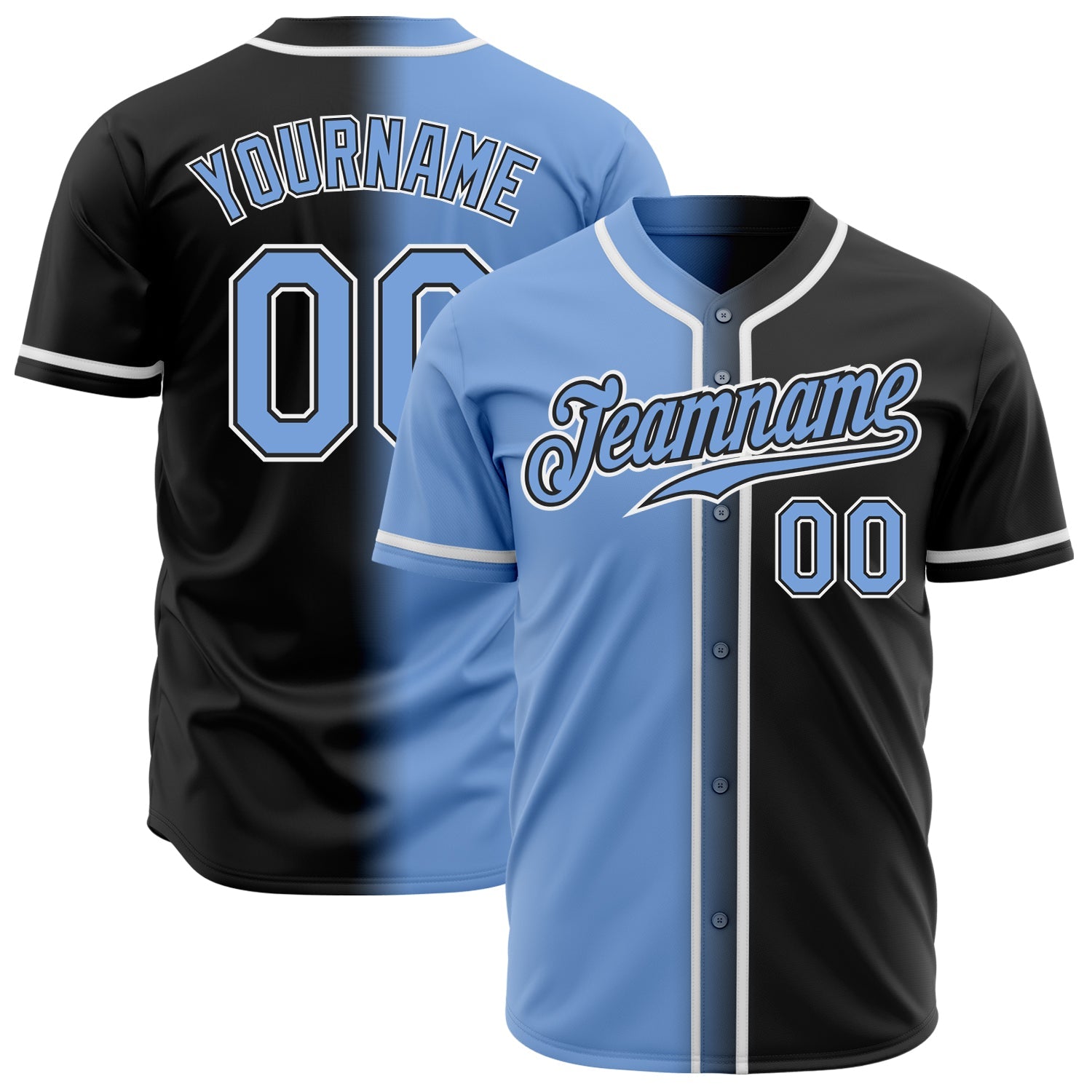 Custom Black Light Blue-White Authentic Gradient Fashion Baseball Jersey - Sky-Custom