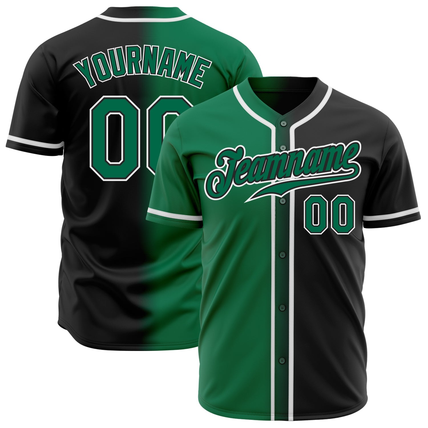 Custom Black Kelly Green-White Authentic Gradient Fashion Baseball Jersey - Sky-Custom