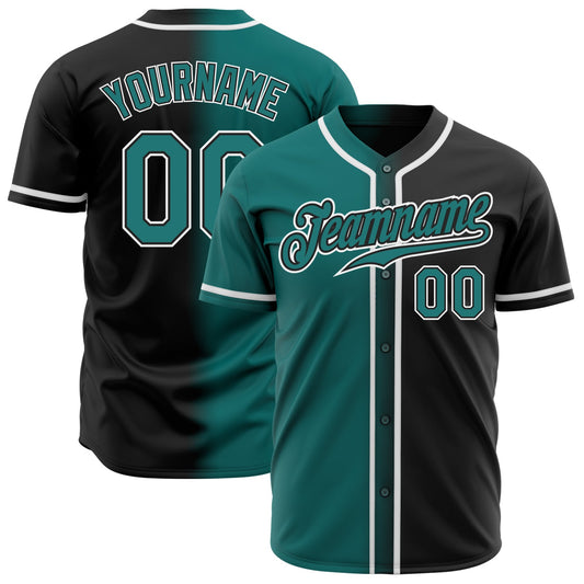 Custom Black Teal-White Authentic Gradient Fashion Baseball Jersey - Sky-Custom