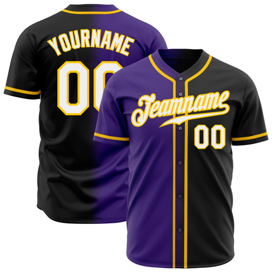 Custom Black White Purple-Gold Authentic Gradient Fashion Baseball Jersey - Sky-Custom