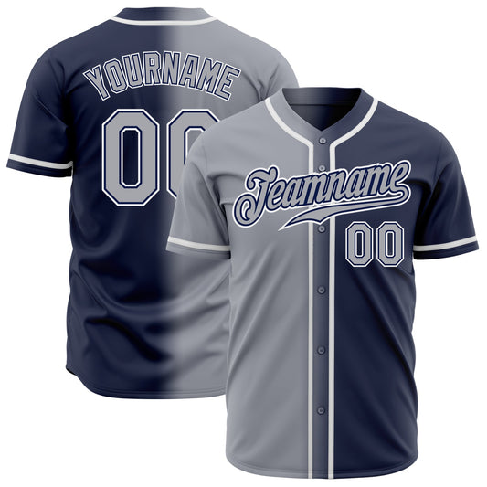 Custom Navy Gray-White Authentic Gradient Fashion Baseball Jersey - Sky-Custom