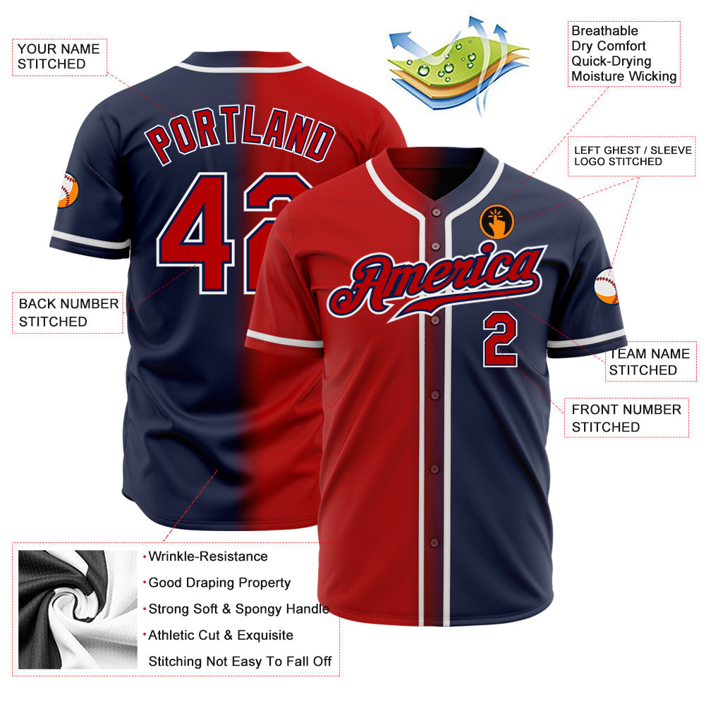 Custom Navy Red-White Authentic Gradient Fashion Baseball Jersey - Sky-Custom