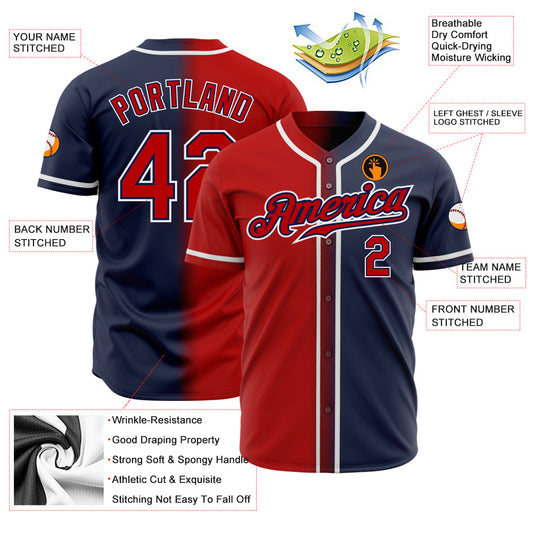 Custom Navy Red-White Authentic Gradient Fashion Baseball Jersey - Sky-Custom