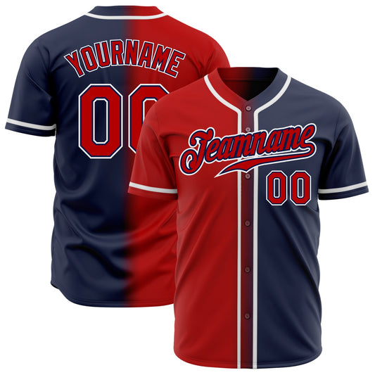 Custom Navy Red-White Authentic Gradient Fashion Baseball Jersey - Sky-Custom