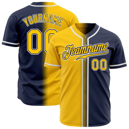 Custom Navy Yellow-White Authentic Gradient Fashion Baseball Jersey - Sky-Custom