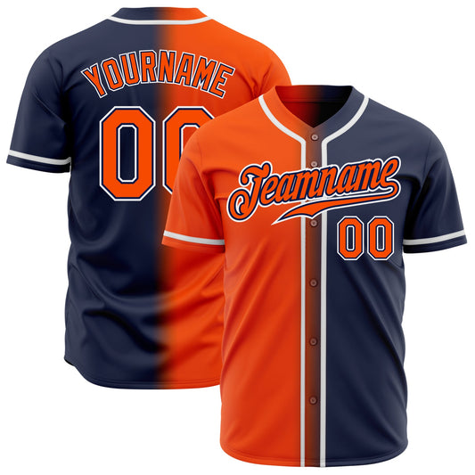 Custom Navy Orange-White Authentic Gradient Fashion Baseball Jersey - Sky-Custom