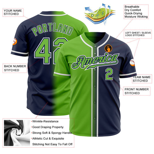 Custom Navy Neon Green-White Authentic Gradient Fashion Baseball Jersey - Sky-Custom